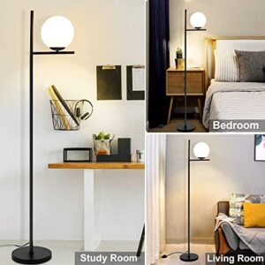 DLLT Modern LED Sphere Floor Lamp-9W Frosted Glass Globe Standing Lamps for bedroom, Energy Saving Mid Century Tall Pole Standing Accent lighting for Living Room, Office, Bedroom, Black