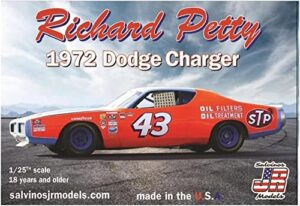 salvinos jr models rpdc1971tx 1/25 scale 1972 charger #43 plastic model car kit – assembly required