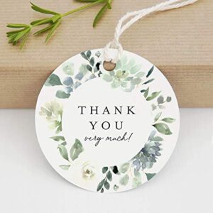 Bliss Collections Thank You Gift Tags, Muted Succulent, Thank You Very Much Gift Tags for Weddings, Bridal Showers, Birthdays, Parties, Baby Showers, Wedding Favors or Events, 2.5"x2.5" (50 Tags)