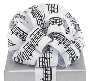 black musical notes white ribbon 20 yards 1.5″ wired bow craft decor music gift
