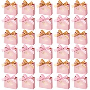 90 pcs small thank you gift bag party favor bags treat box with bow ribbons mini pink goodie bags thank you paper gift bags for wedding baby shower bridal party supplies, 4.5 x 1.8 x 3.9 inches