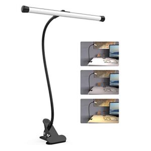 youkoyi led desk lamp with clamp, flexible gooseneck arm drafting table lamp, 10 brightness levels, 3 color modes, can be power by usb, 5w for headboard, workbench, studio, bedside reading — black