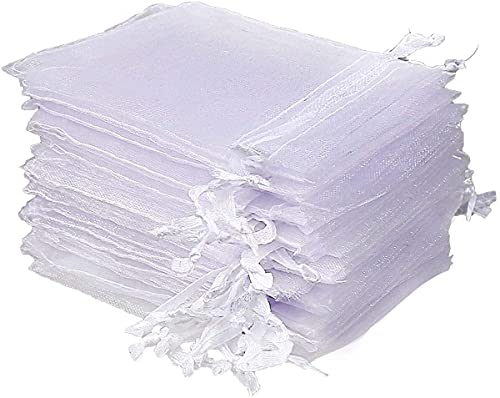 SULOLI 100pcs Organza Jewelry Bags Drawstring, 2.8x3.5 inch Small White Mesh Pouches for Wedding Party Favor Festival Gift Bags Candy