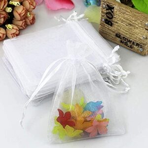 SULOLI 100pcs Organza Jewelry Bags Drawstring, 2.8x3.5 inch Small White Mesh Pouches for Wedding Party Favor Festival Gift Bags Candy