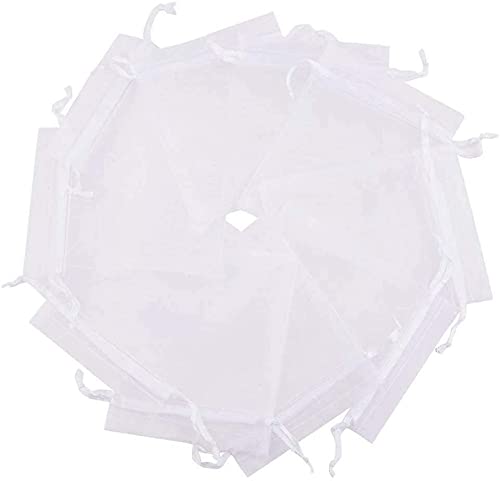 SULOLI 100pcs Organza Jewelry Bags Drawstring, 2.8x3.5 inch Small White Mesh Pouches for Wedding Party Favor Festival Gift Bags Candy