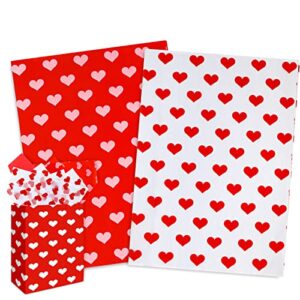 Whaline Tissue Paper White Red Heart Wrapping Paper Romantic Gift Wrapping Tissue Paper Art Paper Crafts for Valentine's Day Anniversary Birthday Wedding Decor, 100 Sheet