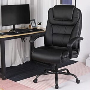 Big and Tall Office Chair 500lbs Wide Seat Ergonomic Desk Chair with Lumbar Support Arms High Back PU Leather Executive Task Computer Chair for Heavy People Women,Black