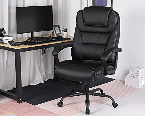 Big and Tall Office Chair 500lbs Wide Seat Ergonomic Desk Chair with Lumbar Support Arms High Back PU Leather Executive Task Computer Chair for Heavy People Women,Black