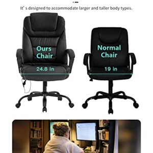 Big and Tall Office Chair 500lbs Wide Seat Ergonomic Desk Chair with Lumbar Support Arms High Back PU Leather Executive Task Computer Chair for Heavy People Women,Black