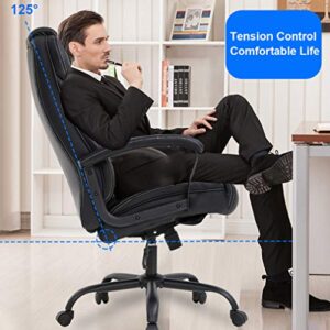 Big and Tall Office Chair 500lbs Wide Seat Ergonomic Desk Chair with Lumbar Support Arms High Back PU Leather Executive Task Computer Chair for Heavy People Women,Black