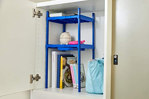 LockerMate, Blue Double Shelf, Adjustable Width and Height to Fit Most School Lockers