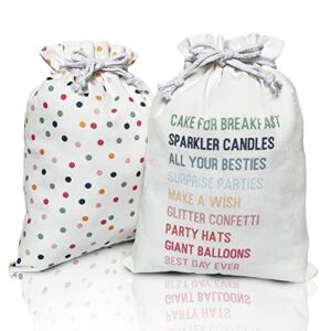 Gather & Knot Drawstring Gift Bags | 16" Medium | Happy Birthday | Premium Canvas | Reusable Fabric Wrap for Kids, Adults | Gender Neutral | Mix & Match Set