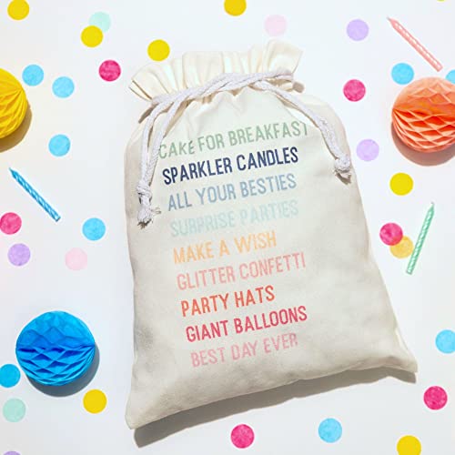 Gather & Knot Drawstring Gift Bags | 16" Medium | Happy Birthday | Premium Canvas | Reusable Fabric Wrap for Kids, Adults | Gender Neutral | Mix & Match Set