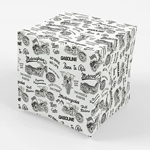 Stesha Party Motorcycle Gift Wrap Mens Wrapping Paper - Folded Flat 30 x 20 Inch (3 Sheets)