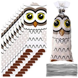 100 pcs wizard theme party decorations owl party gift bags owl printed pattern candy goodie cellophane treat bags for kids birthday baby shower favor supplies