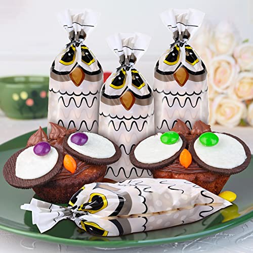 100 Pcs Wizard Theme Party Decorations Owl Party Gift Bags Owl Printed Pattern Candy Goodie Cellophane Treat Bags for Kids Birthday Baby Shower Favor Supplies