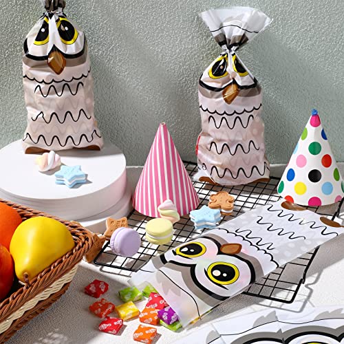 100 Pcs Wizard Theme Party Decorations Owl Party Gift Bags Owl Printed Pattern Candy Goodie Cellophane Treat Bags for Kids Birthday Baby Shower Favor Supplies