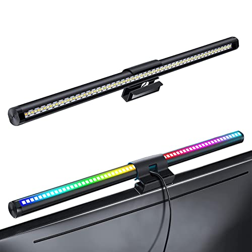 CURUK Monitor Light Bar, RGB Monitor Light Screen Light Bar, Dual Light USB Powered Monitor Lamp, LED Computer Light, No Glare, Touch Control, 5-Color Mode, PC Desk Lamps for Home Office