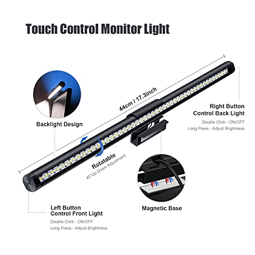 CURUK Monitor Light Bar, RGB Monitor Light Screen Light Bar, Dual Light USB Powered Monitor Lamp, LED Computer Light, No Glare, Touch Control, 5-Color Mode, PC Desk Lamps for Home Office