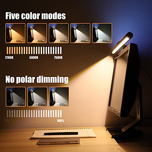 CURUK Monitor Light Bar, RGB Monitor Light Screen Light Bar, Dual Light USB Powered Monitor Lamp, LED Computer Light, No Glare, Touch Control, 5-Color Mode, PC Desk Lamps for Home Office