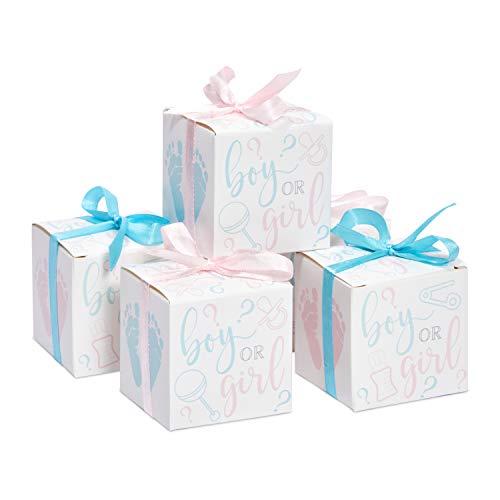 Sparkle and Bash Boy or Girl Gender Reveal Party Favor Boxes with Ribbons (50 Pack)