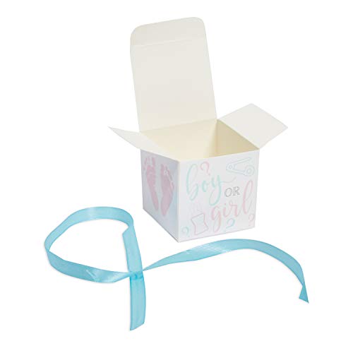 Sparkle and Bash Boy or Girl Gender Reveal Party Favor Boxes with Ribbons (50 Pack)