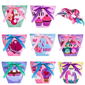 joyin 32 pcs valentines day gift bags candy treat bags with ribbons valentine’s themed goodies bag for kids valentine party favor supplies