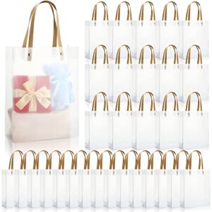 30 Pcs Clear Gift Bags with Handles, White Frosted Plastic Bags, Clear Reusable Bags for Gifts Party Favors, Transparent Tote Boutique Bags Gift Wrap Bags for Wedding, Retail, 10 x 8 x 3 Inch