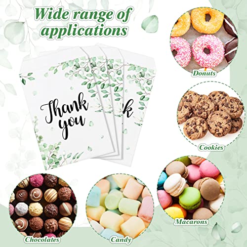 200 Pack Thank You Paper Treat Bags Greenery Eucalyptus Candy Buffet Bags Paper Cookie Bags Thank You Favor Bags Goodie Bags for Wedding Baby Shower Birthday Party Favors, Cookies, Goodies