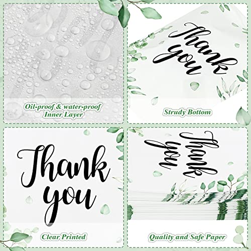 200 Pack Thank You Paper Treat Bags Greenery Eucalyptus Candy Buffet Bags Paper Cookie Bags Thank You Favor Bags Goodie Bags for Wedding Baby Shower Birthday Party Favors, Cookies, Goodies