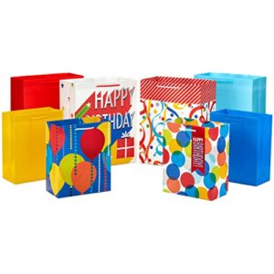 hallmark assorted birthday gift bags (8 bags: 4 medium 9″, 4 large 13″) for kids, teachers, grandchildren, adults, siblings, parties