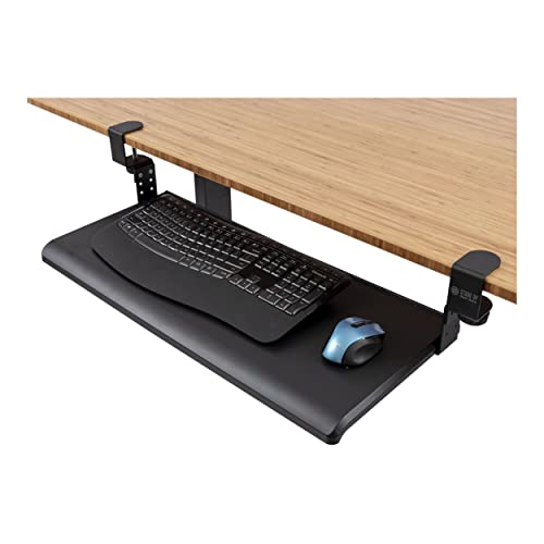 Stand Up Desk Store Large Clamp-On Retractable Adjustable Height Under Desk Keyboard Tray | for Desks Up to 1.5" (Large, 33" Wide)