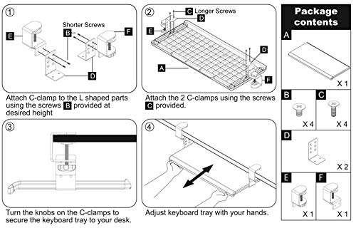 Stand Up Desk Store Large Clamp-On Retractable Adjustable Height Under Desk Keyboard Tray | for Desks Up to 1.5" (Large, 33" Wide)