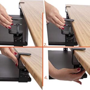 Stand Up Desk Store Large Clamp-On Retractable Adjustable Height Under Desk Keyboard Tray | for Desks Up to 1.5" (Large, 33" Wide)