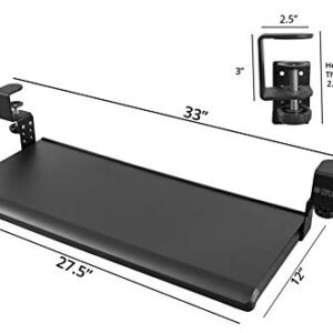 Stand Up Desk Store Large Clamp-On Retractable Adjustable Height Under Desk Keyboard Tray | for Desks Up to 1.5" (Large, 33" Wide)