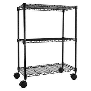 simple deluxe heavy duty 3-shelf shelving with wheels, adjustable storage units, steel organizer wire rack, 23″ w x 13″ d x 30″ h, black (hkshlf23133003bpclite)