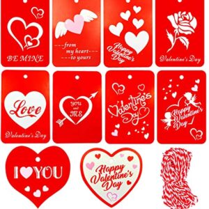 100 Pieces Valentine Gift Tags,Red Kraft Paper Wedding Gift Tags with String for Valentine's Day Wedding Party Gift Wrapping Labeling - 10 Designs