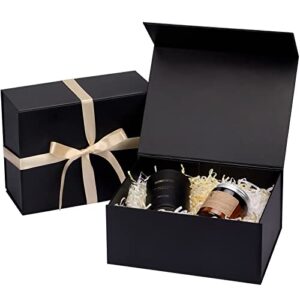 moretoes 2 pcs luxury black gift boxes with lids for presents, gift boxes with ribbon and magnetic closure for christmas, mother’s day, holidays, father’s day, birthdays（9x7x4 inches）