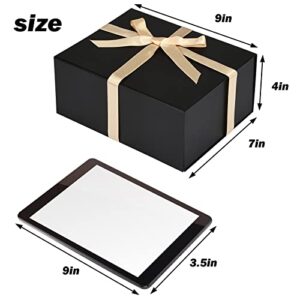 Moretoes 2 PCS Luxury Black Gift Boxes with Lids for Presents, Gift Boxes with Ribbon and Magnetic Closure for Christmas, Mother's Day, Holidays, Father's Day, Birthdays（9x7x4 Inches）