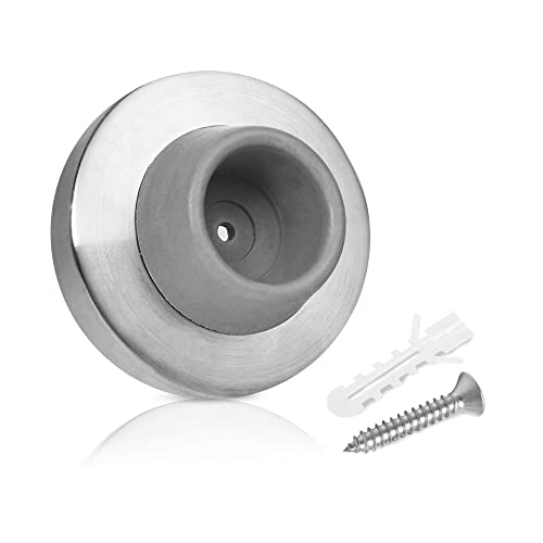 Premium Stainless Steel & Rubber Wall-Mounted Door Stopper by NYCO Architectural Hardware- Heavy Duty Round Door Bumper for Wall & Door Protection- Modern Universal Door Slam Stopper- 2.24”