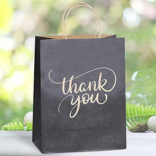 LEAFIPO 50 Pcs Black Paper Bags With Handles Bulk, Thank You Gift Bags Medium Size 8 x 4.75 x 10, Kraft Paper Bags for Small Business, Shopping, Wedding, Party, Retail, Goodies, Wholesales, Boutique