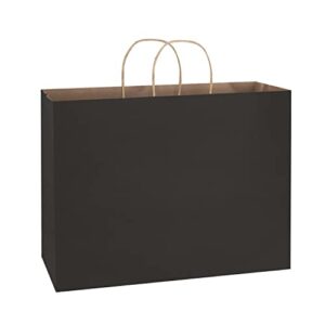 poever 16x6x12 kraft paper bags with handles 50 pcs bulk, large shopping bags black gift bags tote bags recyclable for small business retail grocery merchandise