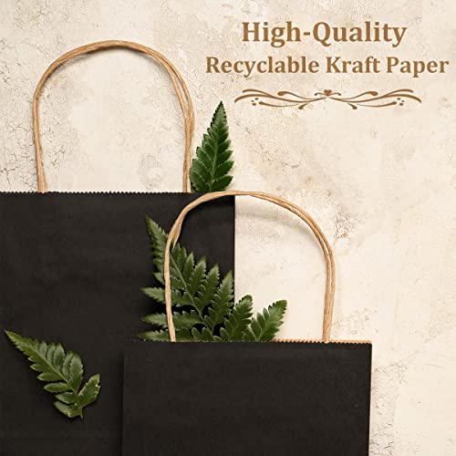 Poever 16x6x12 Kraft Paper Bags with Handles 50 PCS Bulk, Large Shopping Bags Black Gift Bags Tote Bags Recyclable for Small Business Retail Grocery Merchandise