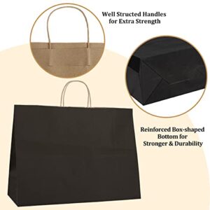 Poever 16x6x12 Kraft Paper Bags with Handles 50 PCS Bulk, Large Shopping Bags Black Gift Bags Tote Bags Recyclable for Small Business Retail Grocery Merchandise