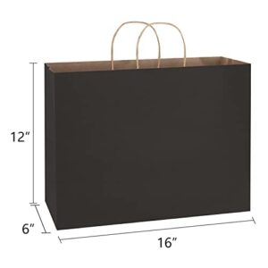 Poever 16x6x12 Kraft Paper Bags with Handles 50 PCS Bulk, Large Shopping Bags Black Gift Bags Tote Bags Recyclable for Small Business Retail Grocery Merchandise