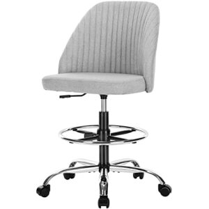 smug standing, fabric desk armless drafting counter height adjustable office, bar shop guitar tall vanity stool chair with backrest wheels, grey
