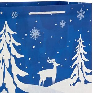 Hallmark 13" Large Holiday Gift Bag Bundle (Snowflakes on Blue, Polar Bear, Snowy Woodland Scene) for Christmas, Hanukkah, Winter Solstice, Birthdays