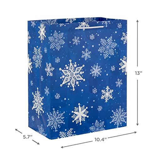 Hallmark 13" Large Holiday Gift Bag Bundle (Snowflakes on Blue, Polar Bear, Snowy Woodland Scene) for Christmas, Hanukkah, Winter Solstice, Birthdays