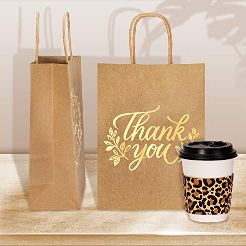 Whaline 16Pcs Thank You Party Bags Gold Foil Kraft Paper Gift Bags Brown Paper Bags with Handle Party Favor Bags for Wedding Birthday Baby Shower Party Favors 6.3 x 8.7 x 3.1inch, 4 Styles