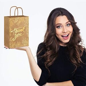 Whaline 16Pcs Thank You Party Bags Gold Foil Kraft Paper Gift Bags Brown Paper Bags with Handle Party Favor Bags for Wedding Birthday Baby Shower Party Favors 6.3 x 8.7 x 3.1inch, 4 Styles